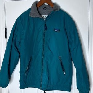 L.L. Bean Men's Teal Windbreaker with Gray Collar - Medium